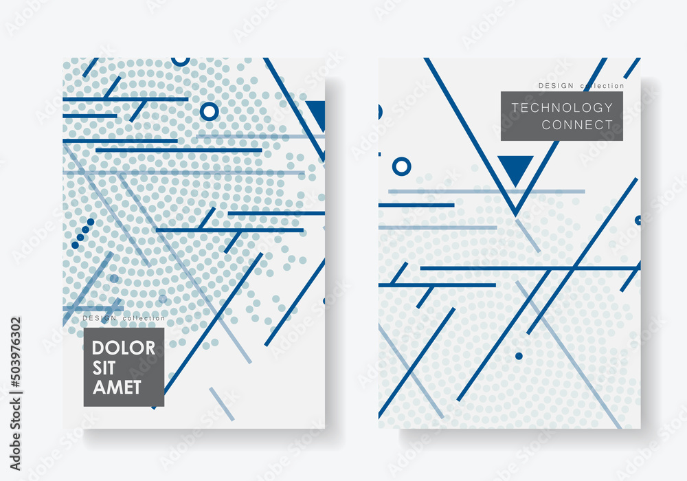Poster Abstract cover design brochure. Minimal shapes composition. Vector patterns with triangles and lines