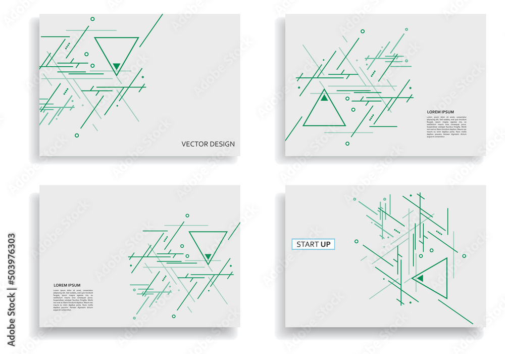 Poster Abstract cover design brochure. Minimal shapes composition. Vector patterns with triangles and lines