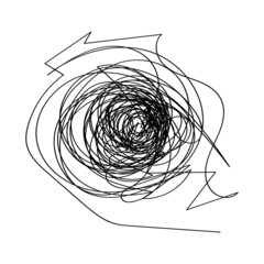 The concept of poor mental health, anxiety and stress. The flow of thoughts, emotions, consciousness. Vector illustration for coaching, psychoanalysis, therapy. Line drawn in doodle style