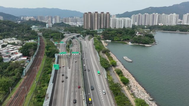 Top view of Hong Kong traffic on Tolo Highway