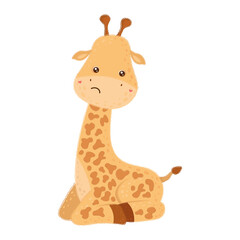 Fototapeta na wymiar Cartoon giraffe illustration. Vector illustration of a cute animal. Cute little illustration of giraffe for kids, baby book, fairy tales, covers, baby shower invitation, textile t-shirt.