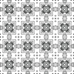 Stylish texture with figures from lines.
Abstract geometric black and white pattern for web page, textures, card, poster, fabric, textile. Monochrome graphic repeating design. 