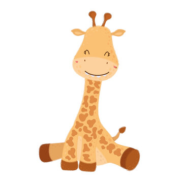 Cute baby giraffe illustration. Vector illustration of a cute animal. Cute little illustration of giraffe for kids, baby book, fairy tales, covers, baby shower invitation, textile t-shirt.