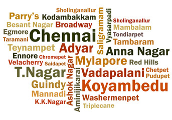 Chennai Neighborhood Names Word clod vector illustration