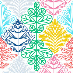A seamless pattern of plant elements, a hand-drawn doodle. Fantasy leaves of different plants. Geometry. Vector illustration.