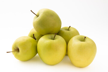 Fresh green apples isolated on white background. Environmentally friendly product.