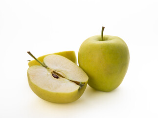 Fresh green apples isolated on white background. Environmentally friendly product.