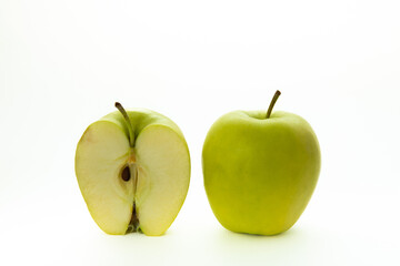 Fresh green apples isolated on white background. Environmentally friendly product.