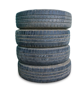 stack of old tire on white background