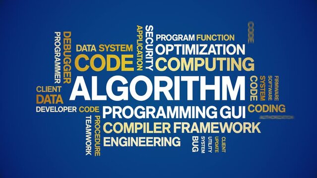Algorithm animated tag word cloud;text design animation kinetic typography seamless loop.
