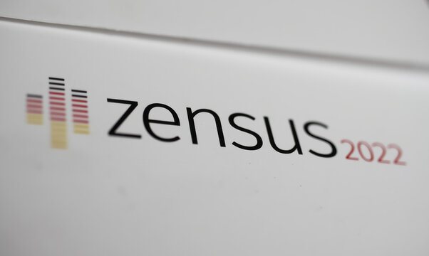 Viersen, Germany - May 9. 2022: Closeup of information leaflet for german population Zensus 2022