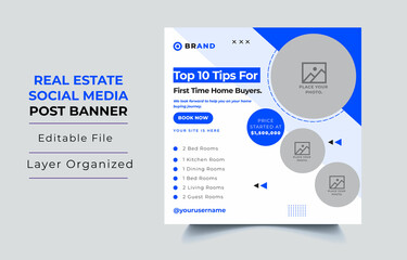 Post Template Real Estate Business Marketing Social Media Banner and square flyer poster. Editable Promotion corporate Web Banner Stories Ads