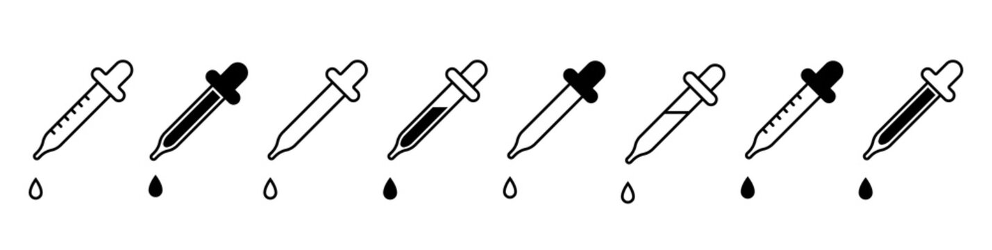 Dropper icon. Tincture picker icon collection. Pipette signs set. Dropper isolated icons collection. Stock vector