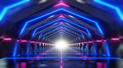 Abstract interior sci-fi spaceship corridors. futuristic design spaceship interior in blue background. 3d rendering. 