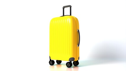 Stylish Yellow Suitcase On Wheels isolated On White. Travel Concept, Suitcase 3D icon. 3D Rendering.
