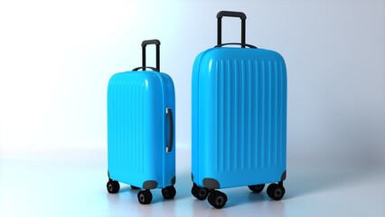 Stylish Blue Suitcase On Wheels isolated On White. Travel Concept, Suitcase 3D icon. 3D Rendering.
