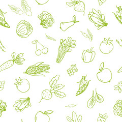 Seamless pattern with various vegetables and fruits