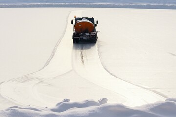 Winter, a special vehicle cleans the ice rink from snow and fills it with fresh ice