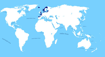 Fototapeta na wymiar Map of The Viking Empire The Largest Borders with all ocean and sea names 