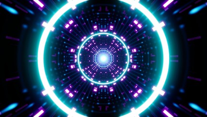 Dotted pattern tunnel with Shining multiple neon light beams