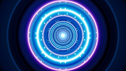 Circular Neon Light Tunnel, 3D Rendering