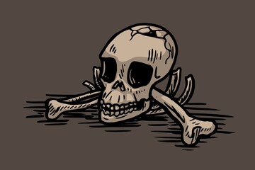 Skull and bones lying on the ground vector illustration