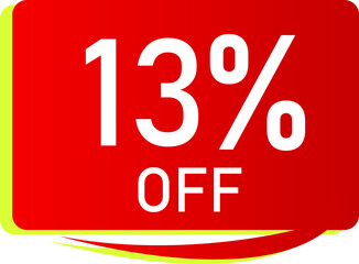 Sale tag 13 % off, banner design template, red color, vector illustration