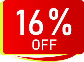 Sale tag 16% off, banner design template, red color, vector illustration
