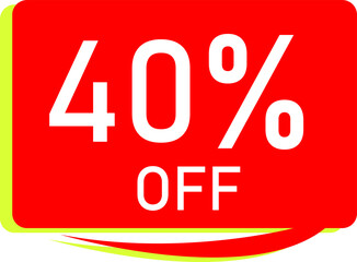 Sale tag 40 % off, banner design template, red color, vector illustration