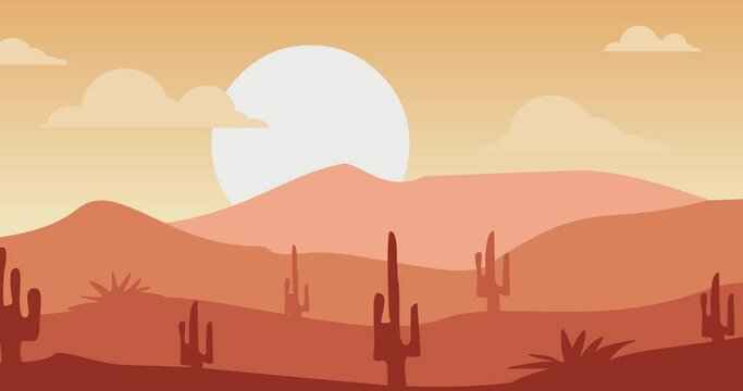 Animated video of the desert and cactus hills scorching hot in the sun