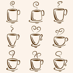 Set of vector hand drawn Coffee Cup Doodles.