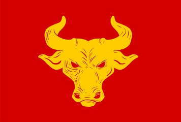 Vectorized yellow bull head. red background.