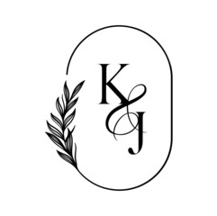 Fototapeta premium jk, kj, Elegant Wedding Monogram, Wedding Logo Design, Save The Date Logo