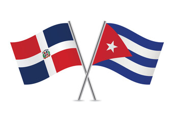 The Dominican Republic and Cuba crossed flags. Dominican and Cuban flags on white background. Vector icon set. Vector illustration.