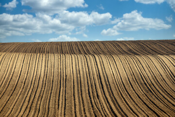 Fototapeta na wymiar brown plowed field landscape agriculture nature background