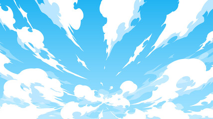 中心から湧き出すかっこいい雲と空の背景イラスト_エフェクト風_16:9 - obrazy, fototapety, plakaty