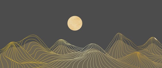 mountain desert with golden line art print. Abstract mountain contemporary aesthetic backgrounds landscapes. vector illustrations