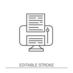 Article line icon. Periodical publication on computer. Information space. New media concept. Isolated vector illustration. Editable stroke