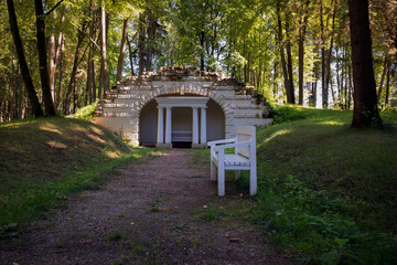 Village of Stepanovskoe-Volosovo. Russia, Tver region.  Grotto in the manor park Kurakin Estate