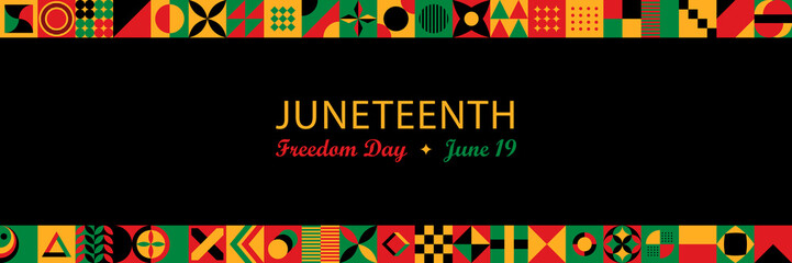 Juneteenth Independence Day Background. Black History Month. Freedom or Emancipation day. American holiday June 19. Horizontal website header banner vector illustration. Neo Geometric pattern concept