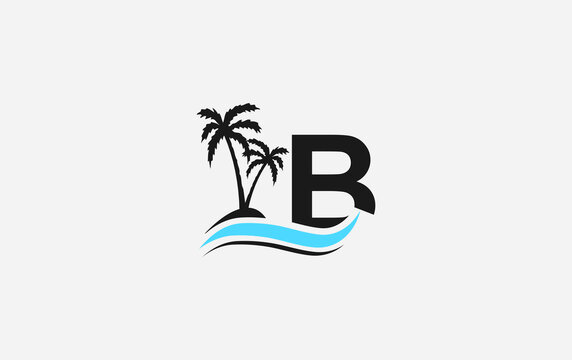Nature water wave and beach tree vector logo design with the letter and alphabet B