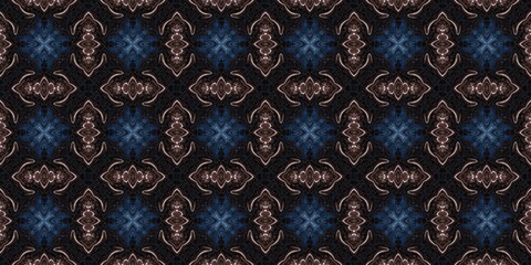 Dark indigo blu bandanna style tie dye border pattern. Seamless vintage ethnic silk home decor edging ribbon design. Masculine tape band. For modern vintage scarf and fashion decoration.