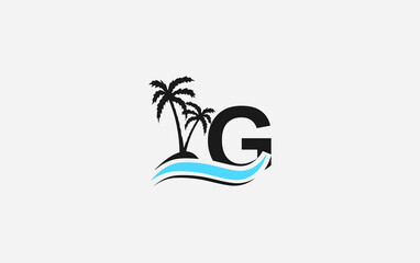 Nature water wave and beach tree vector logo design with the letter and alphabet G
