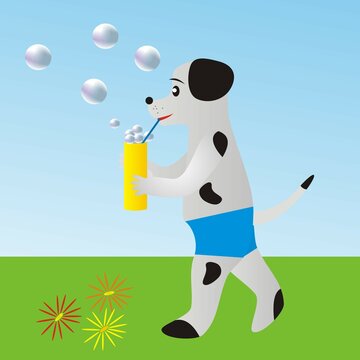 dog and bubble blower, funny illustration for kids, postcard, eps.