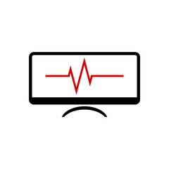 Monitor with cardiogram icon isolated on white background. ECG monitor with heart beat sign