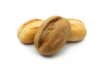Two light and one wholemeal roll isolated with white background