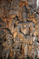 Sculptures on the outer walls of Hoysaleswara Temple at Halebidu, the former capital of the Hoysala, Karnataka.