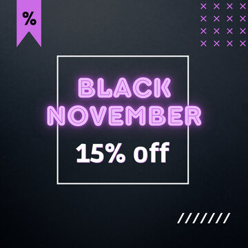 15% off Black November neon purple and black background discount 