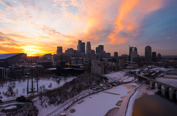 Aerial View of an Incredible Sunset in Minneapolis, Minnesota