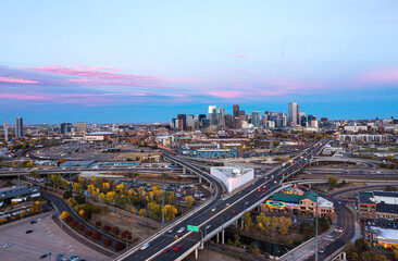 Fototapeta na wymiar Aerial View of Downtown Denver during Autumn